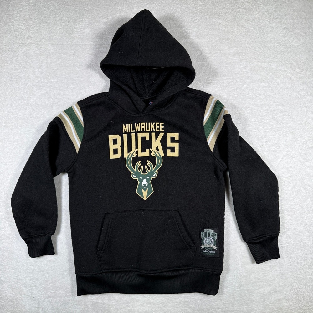 Milwaukee Bucks Youth Size 8 Black Hoodie Hooded Sweatshirt‎ NBA Basketball